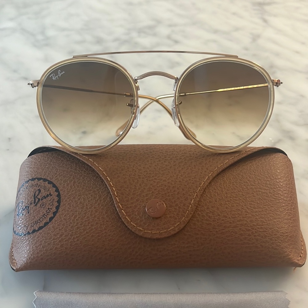 Ray-Ban Round Double Bridge Sunglasses in Light Brown Gradient